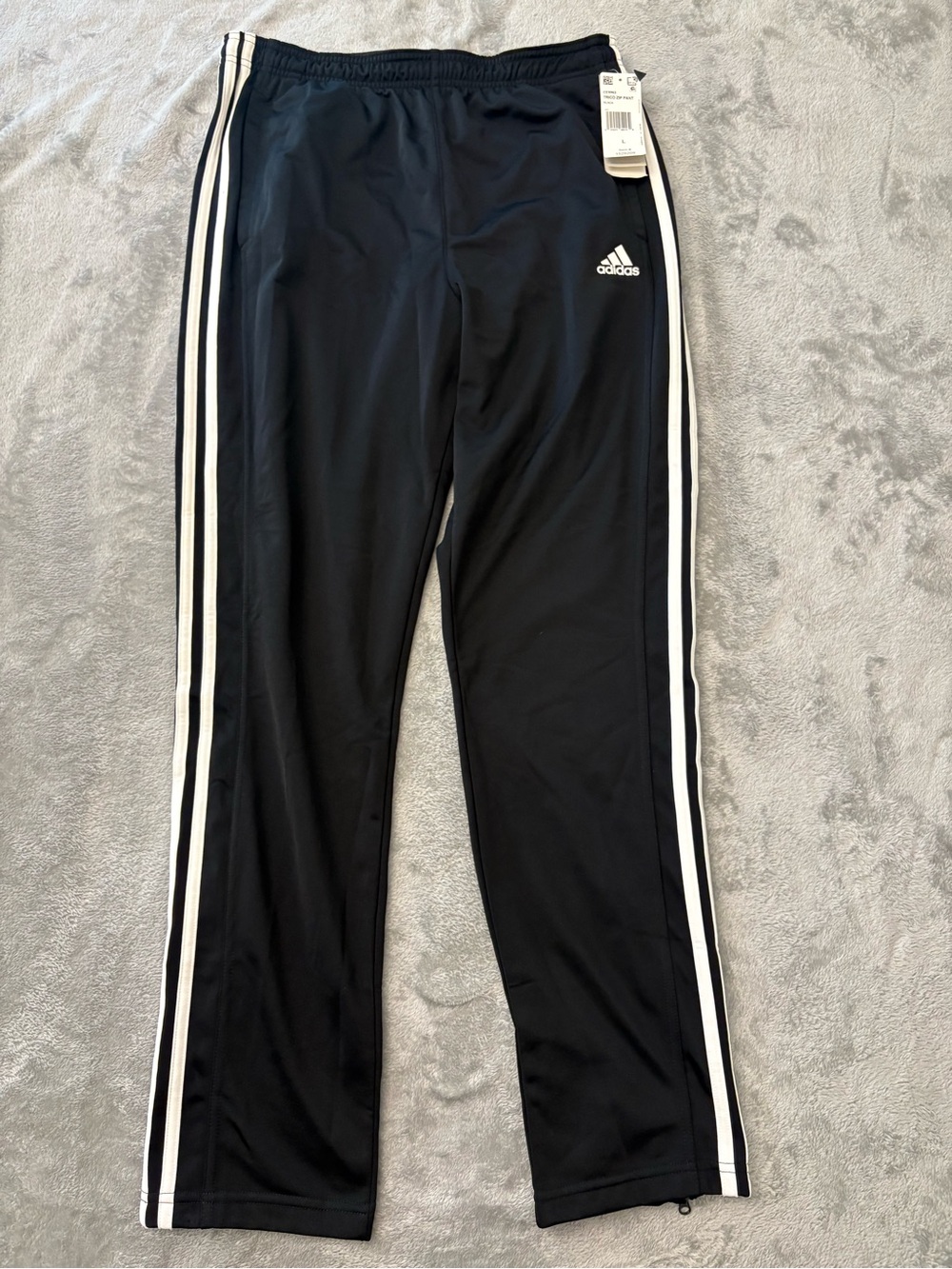 NEW adidas Men’s Large Black Joggers with White Side Stripes - Leg Zipper